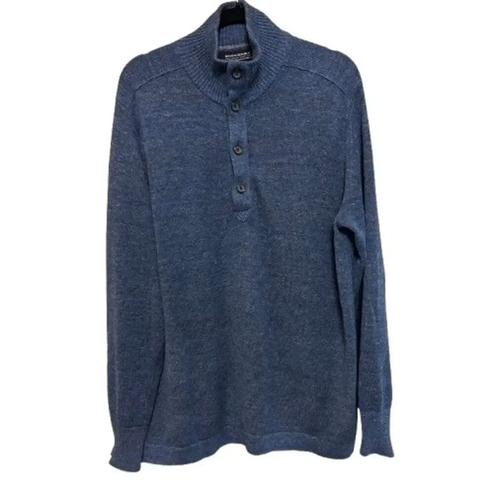 Banana Republic 100% Italian Linen Mock Neck Henley Sweater Mens XL Blue